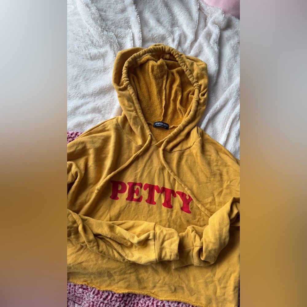 Mustard Yellow "PETTY" Graphic crop Hoodie